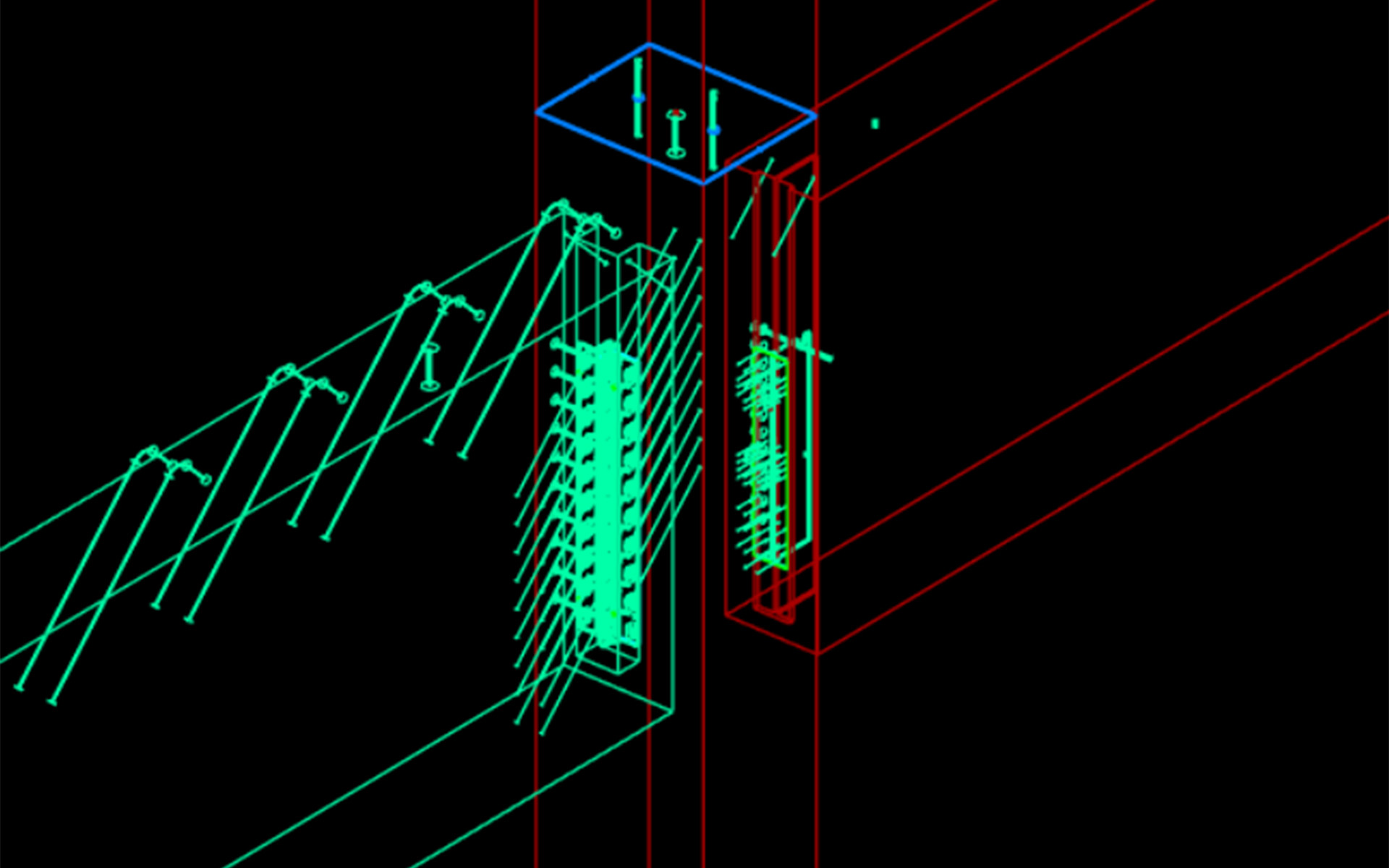 Structural connection detail in post and beam engineered timber system with screws and steel plates for beam to column joint